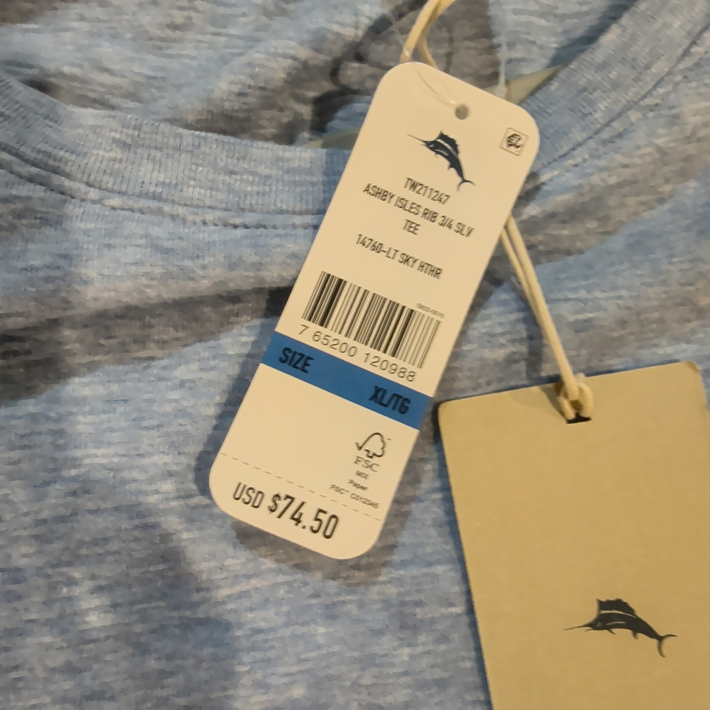 nwt tommy bahama Scoop Neck 3/4 Sleeve Blue Cotton Shirt Women's Size XL - Picture 7 of 9